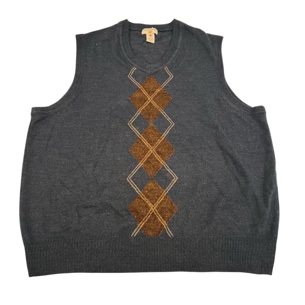 Dockers Mens Sweater Vest Knit Blue Argyle Geometric Sleeveless V-Neck Size XL